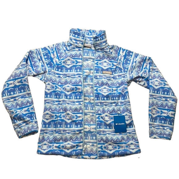 🆕 NWT Columbia blue, purple & white pattern full zip jacket in size small - Picture 10 of 12